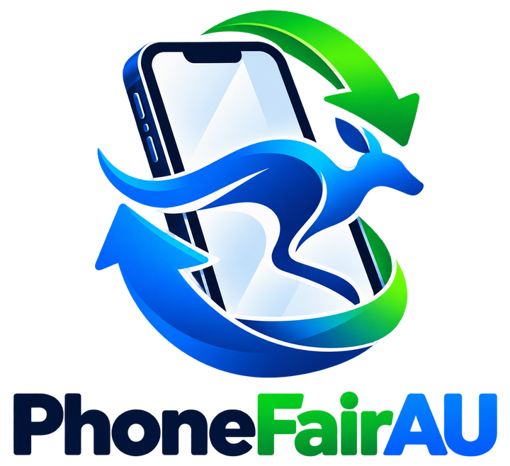 PhoneFairAU phone reuse logo with a blue kangaroo and green circular arrows
